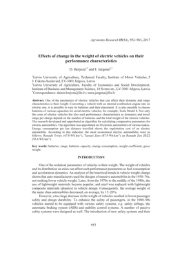 Effects of Change in the Weight of Electric Vehicles on Their Performance Characteristics