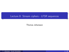 Lecture 8: Stream Ciphers - LFSR Sequences