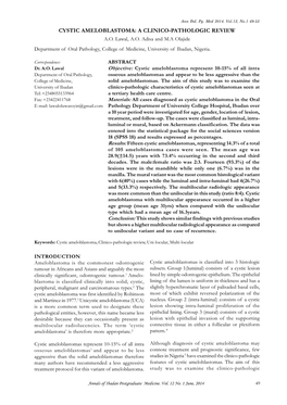 Cystic Ameloblastoma: a Clinico-Pathologic Review A.O