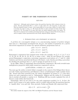 PARITY of the PARTITION FUNCTION 1. Introduction And