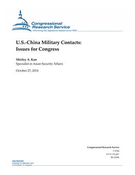 U.S.-China Military Contacts: Issues for Congress