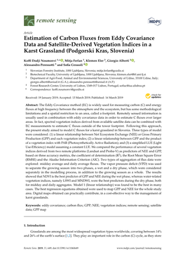 Estimation of Carbon Fluxes from Eddy Covariance Data and Satellite-Derived Vegetation Indices in a Karst Grassland (Podgorski Kras, Slovenia)