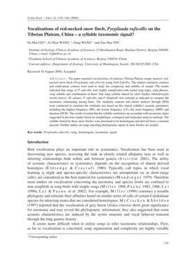 Vocalizations of Red-Necked Snow Finch, Pyrgilauda Ruficollis on the Tibetan Plateau, China – a Syllable Taxonomic Signal?