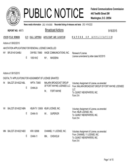 Broadcast Actions 9/18/2015