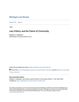 Law, Politics, and the Claims of Community