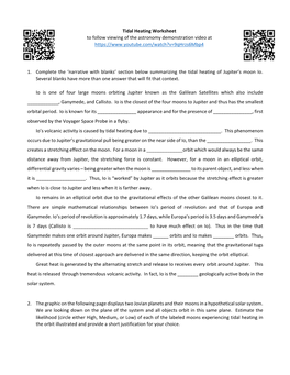 Tidal Heating Worksheet to Follow Viewing of the Astronomy Demonstration Video At