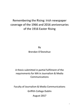 Irish Newspaper Coverage of the 1966 and 2016 Anniversaries of the 1916 Easter Rising