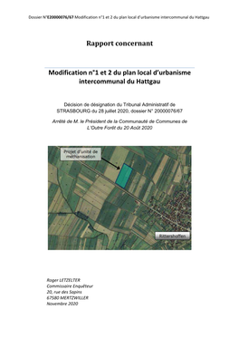 Rapport Concernant Modification N°1 Et 2 Du Plan Local D'urbanisme