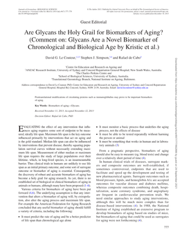 Are Glycans the Holy Grail for Biomarkers of Aging? (Comment On: Glycans Are a Novel Biomarker of Chronological and Biological Age by Kristic Et Al.)