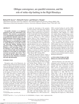 Oblique Convergence, Arc-Parallel Extension, and the Role of Strike-Slip Faulting in the High Himalaya