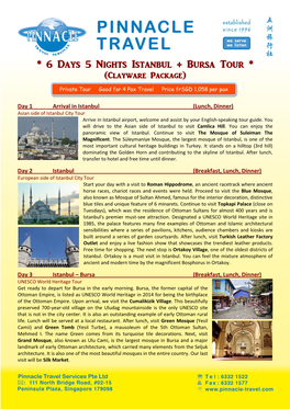 6 Days 5 Nights Istanbul + Bursa Tour * (Clayware Package)