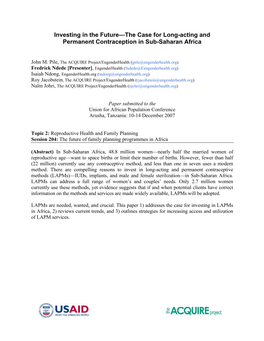 Investing in the Future—The Case for Long-Acting and Permanent Contraception in Sub-Saharan Africa