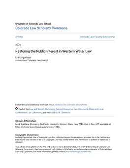 Restoring the Public Interest in Western Water Law