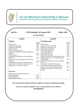 Iris Um Oifig Maoine Intleachtúla Na Héireann Journal of the Intellectual Property Office of Ireland