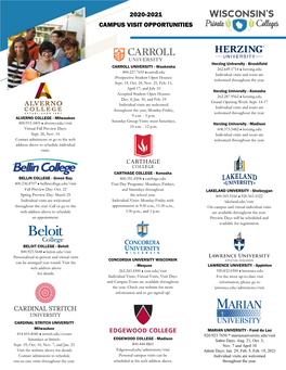 2020-2021 Campus Visit Opportunities