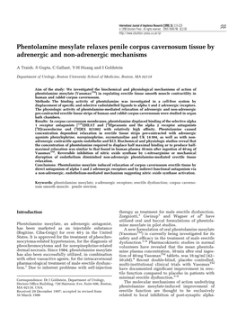 Phentolamine Mesylate Relaxes Penile Corpus Cavernosum Tissue by Adrenergic and Non-Adrenergic Mechanisms