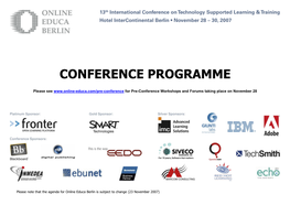 Conference Programme Online Educa Berlin 2007