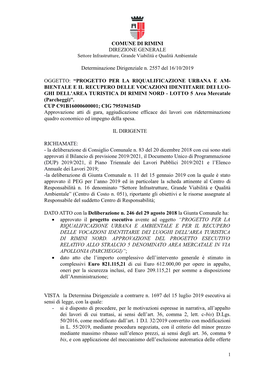 COMUNE DI RIMINI DIREZIONE GENERALE Settore Infrastrutture, Grande Viabilità E Qualità Ambientale