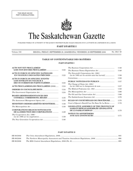 Sask Gazette, Part I, Sep 29, 2006