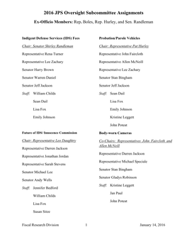 2016 JPS Oversight Subcommittee Assignments