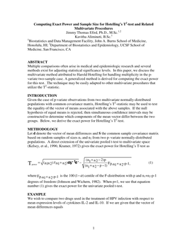 Computing Exact Power and Sample Size for Hotelling's T2-Test And