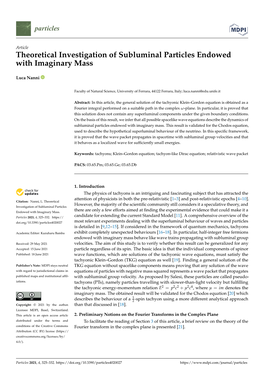 Theoretical Investigation of Subluminal Particles Endowed with Imaginary Mass