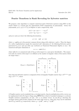 Fourier Transform in Rank Revealing for Sylvester Matrices