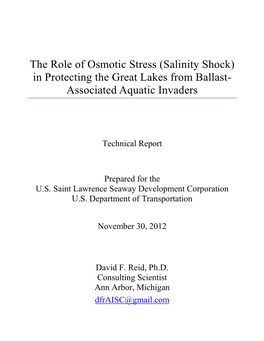 The Role of Osmotic Stress (Salinity Shock) in Protecting the Great Lakes from Ballast- Associated Aquatic Invaders