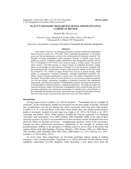 Plant Taxonomic Research in Bangladesh (1972-2012): a Critical Review