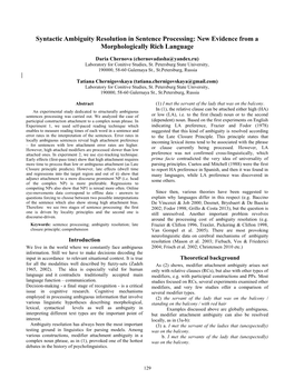 Syntactic Ambiguity Resolution in Sentence Processing: New Evidence from a Morphologically Rich Language