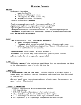 Geometry Concepts Needed for Trigonometry