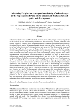 An Aspect Based Study of Urban Fringes in the Region Around Pune City to Understand Its Character and Pattern of Development