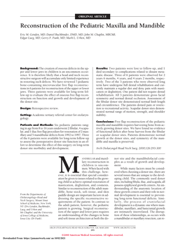 Reconstruction of the Pediatric Maxilla and Mandible