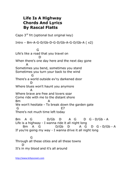 Life Is a Highway Chords and Lyrics by Rascal Flatts