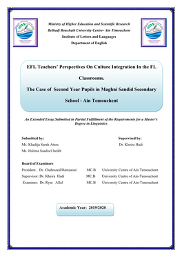 EFL Teachers' Perspectives on Culture Integration in the FL