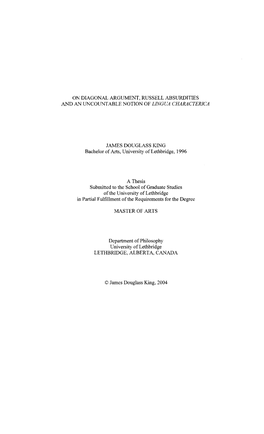 On Diagonal Argument. Russell Absurdities and an Uncountable Notion of Lingua Characterica