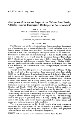 Description of Immature Stages of the Chinese Rose Beetle, Adoretus Sinicus Burmeister (Coleoptera: Scarabaeidae)1