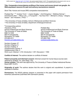 Title: Comparative Transcriptome Profiling of the Human and Mouse Dorsal Root Ganglia: an RNA-Seq-Based Resource for Pain and Sensory Neuroscience Research