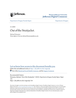 Out of the Straitjacket. Michael Weinstein Thomas Jefferson University, Michael.Weinstein@Jefferson.Edu