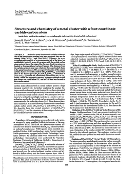 Carbide Carbon Atom (Metal Cluster Metal Surface Analogy/X-Ray Crystallographic Study/Reactivity Ofmetal Carbide Carbon Atoms) JIMMY H