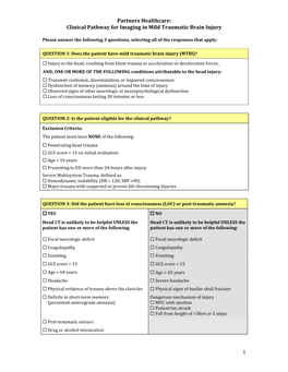 Partners Healthcare: Clinical Pathway for Imaging in Mild Traumatic Brain Injury