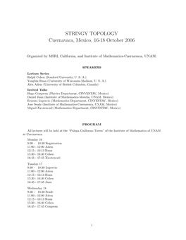STRINGY TOPOLOGY Cuernavaca, Mexico, 16-18 October 2006
