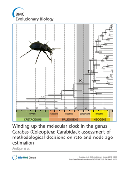 Winding up the Molecular Clock in the Genus Carabus (Coleoptera: Carabidae): Assessment of Methodological Decisions on Rate and Node Age Estimation Andújar Et Al