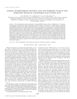 Partial Incompatibility Between Ants and Symbiotic Fungi in Two Sympatric Species of Acromyrmex Leaf-Cutting Ants