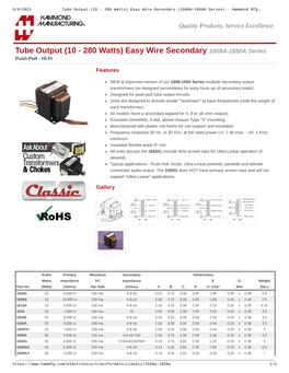 Easy Wire Secondary 1608A-1650A Series Push-Pull - HI-FI