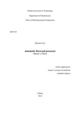 Automatic Firewood Processor Master’S Thesis