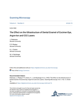 The Effect on the Ultrastructure of Dental Enamel of Excimer-Dye, Argon-Ion and CO2 Lasers