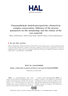 Cinnamaldehyde Loaded-Microparticles Obtained By