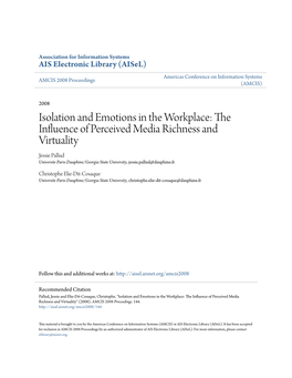 Isolation and Emotions in the Workplace: the Influence Of