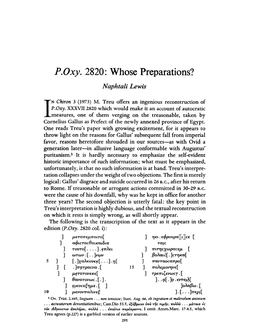 P.Oxy. 2820: Whose Preparations? Naphtali Lewis